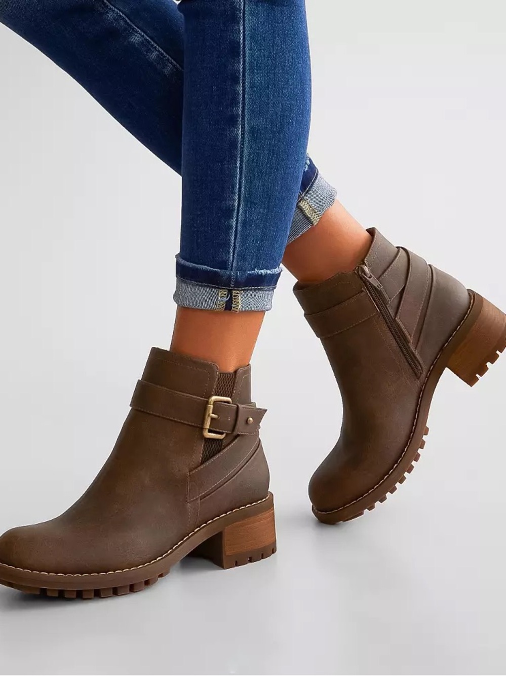Buckle Vegan Faux Leather Bullboxer B-52 Strappy Heeled Boot Dark Brown Size 11
